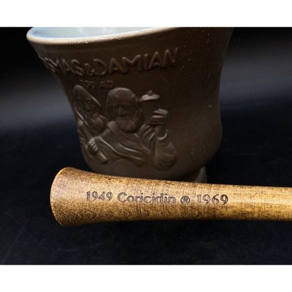 Schering Cosmas & Damian Coricidin Mortar & Pestle Apothecary Pharmaceutical A - Picture 2 of 12